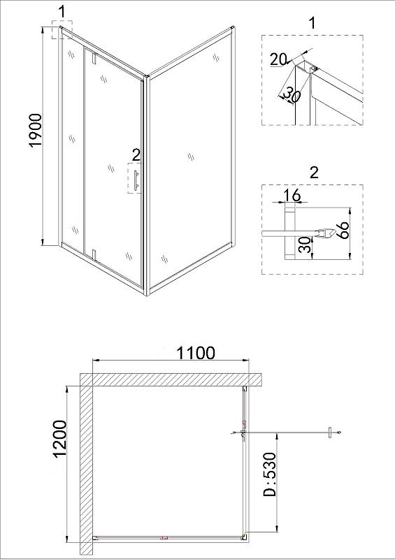 Душевой уголок Niagara Nova 120x110 NG-43-12AG-A110G, профиль золото, стекло прозрачное