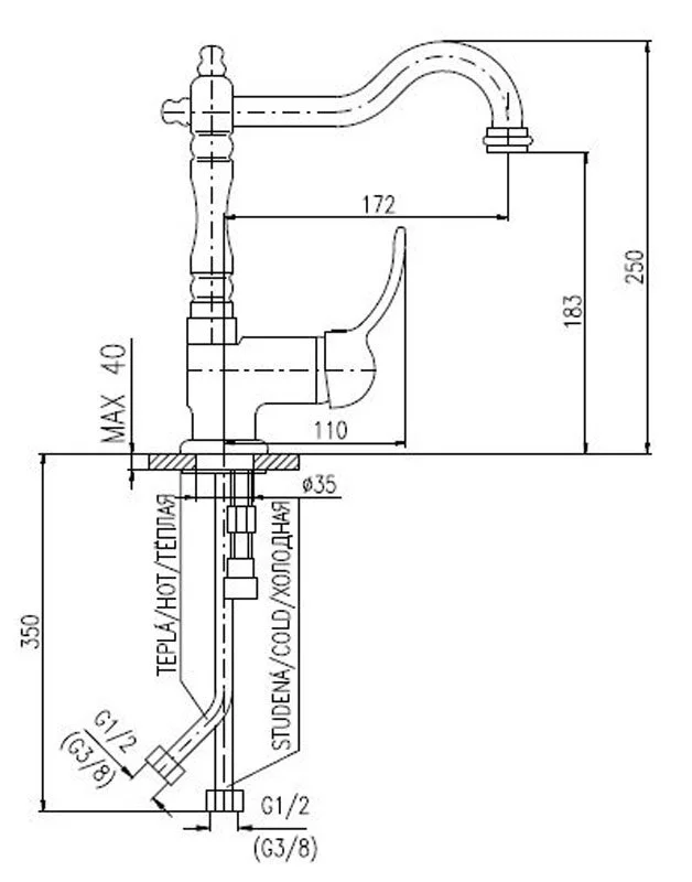 Смеситель для раковины Rav-Slezak Labe L408.5/8SM бронза