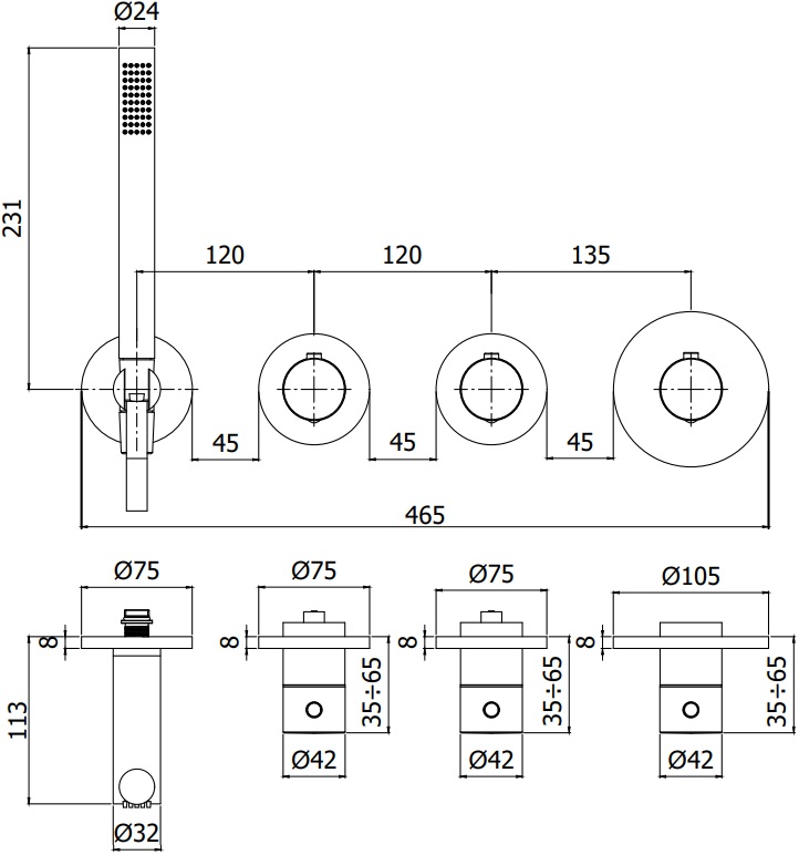 Смеситель для ванны с душем Paffoni Modular Box MDE000HG золото