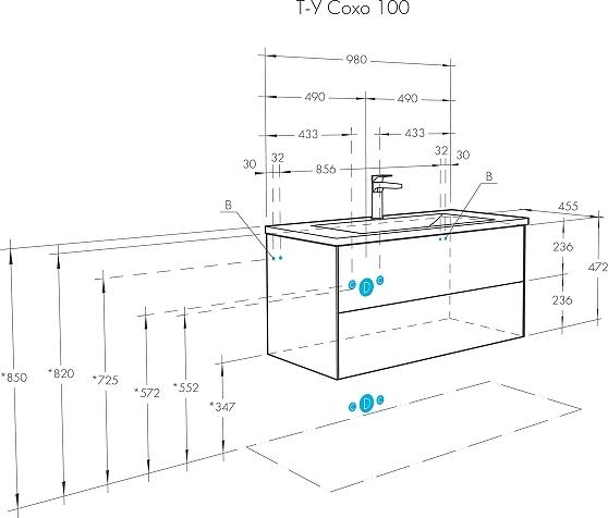 Тумба под раковину Aquaton Сохо 100 1A258201AJ9A0, слейт, галька серая