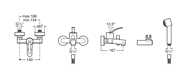 Смеситель для ванны Roca Moai 5A0146C00 с душем