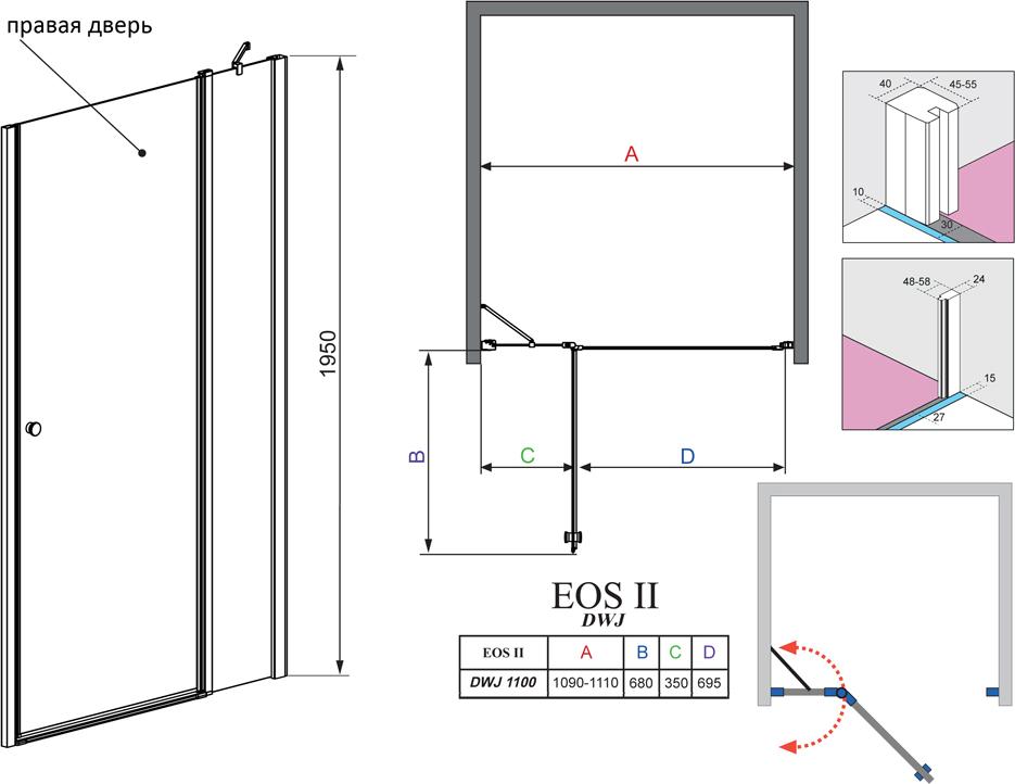 Душевая дверь в нишу Radaway EOS II DWJ 110 R