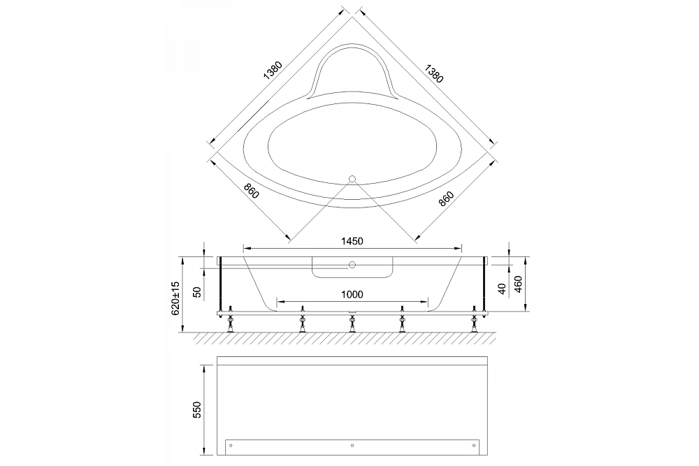 Акриловая ванна Royal Bath Fanke De Luxe 140х140 см RB581200DL с гидромассажем