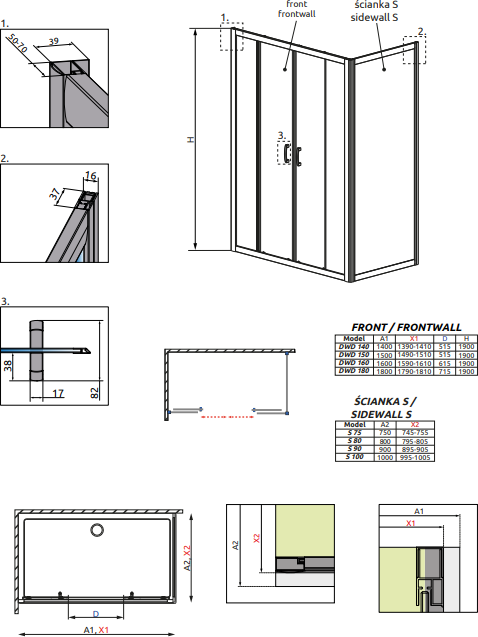 Душевой уголок Radaway Premium Plus DWD+S 180х90 см стекло фабрик