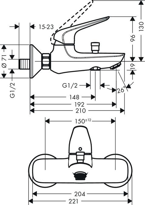 Смеситель для ванны Hansgrohe Novus 71042000, хром