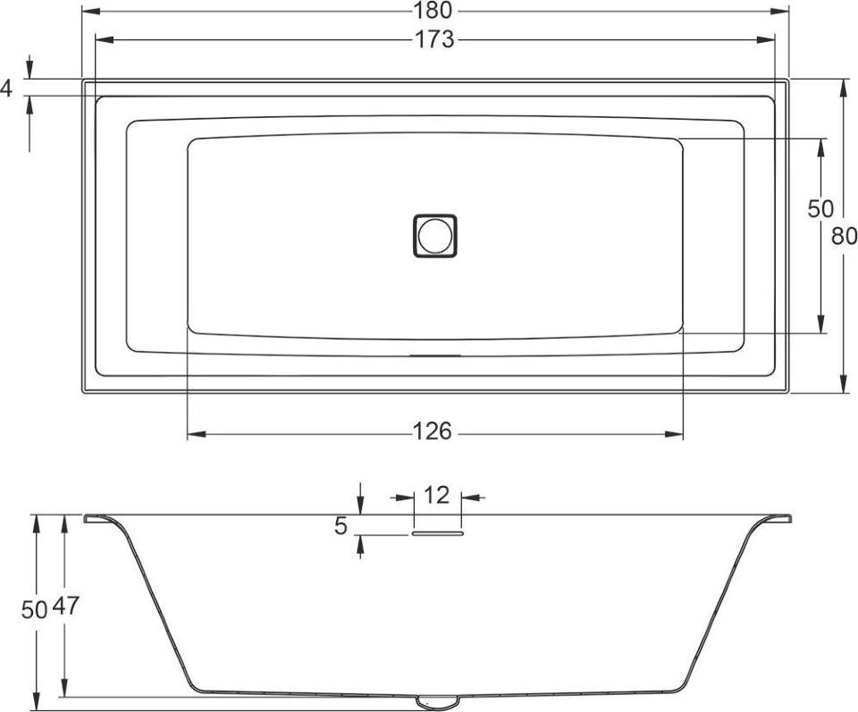 Акриловая ванна Riho Still Square Fall B100060005 R 170x75 белая, заполнение через перелив