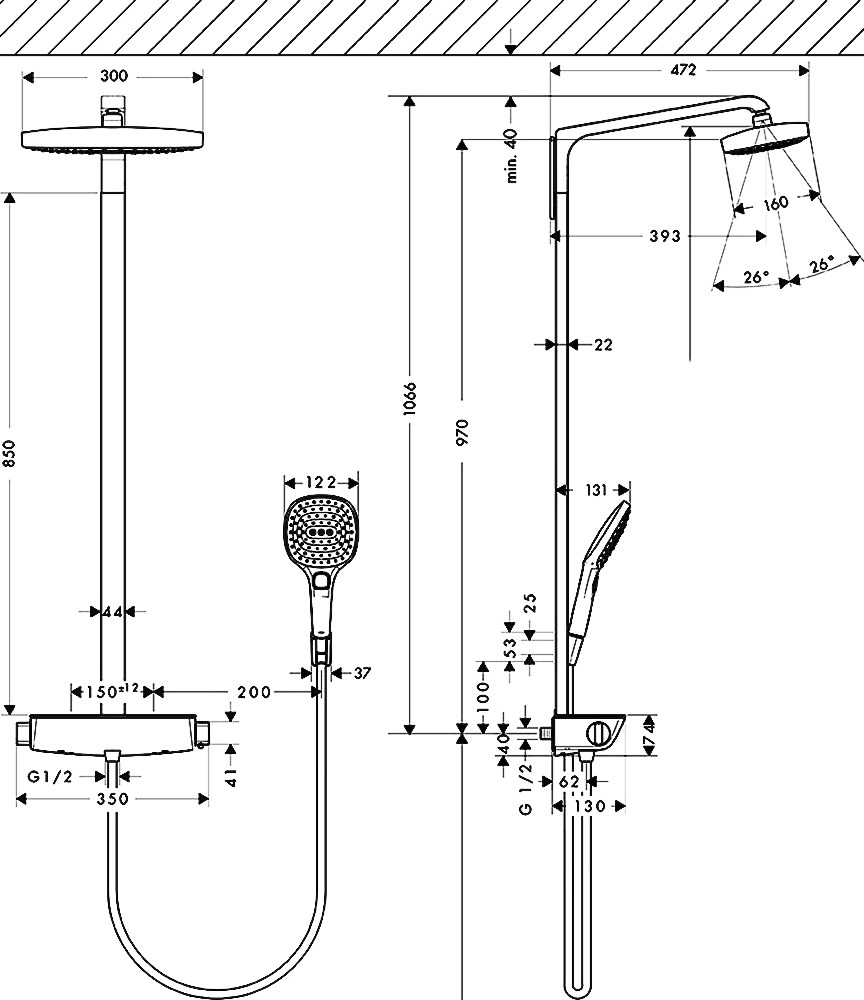 Душевая стойка Hansgrohe Raindance Select E 300 2jet 27128400 Showerpipe