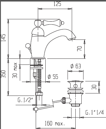 Смеситель для раковины Cezares MARGOT-LSM1-03/24-Bi, золото