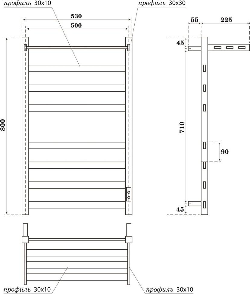 Полотенцесушитель электрический Point Меркурий PN83858PGR П7 500x800 с полкой, графит