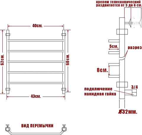 Полотенцесушитель водяной Ника Trapezium ЛТ 60/40-5