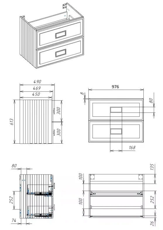 Тумба под раковину La Fenice Cubo FNC-01-CUB-BG-100-2 синий