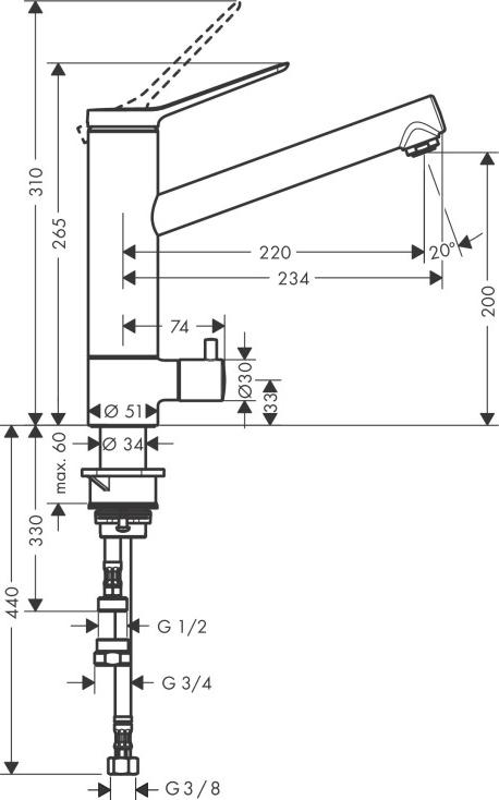 Смеситель для кухни Hansgrohe Zesis M33 200 1jet CoolStart 74807000, хром