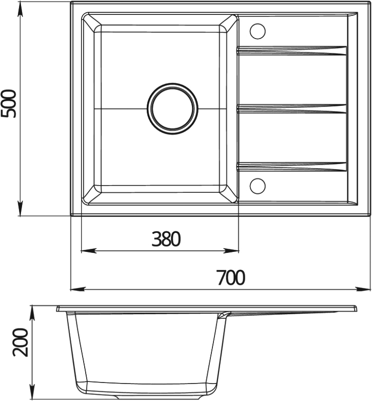 Мойка кухонная Domaci Солерно DMQ-1700.Q барит, серая, 38х46, кварцевая, с крылом, встраиваемая