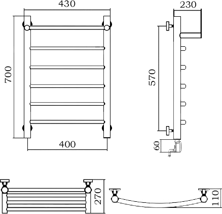 Полотенцесушитель электрический Aquanerzh Дуга с полкой R 70x40