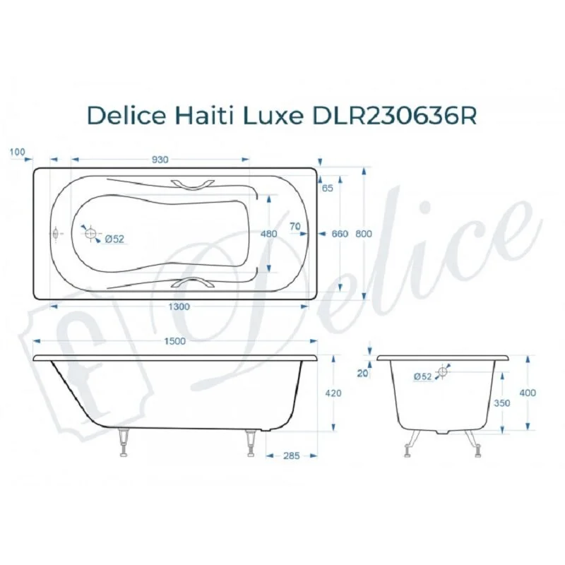 Чугунная ванна Delice Haiti Luxe DLR230636R белый