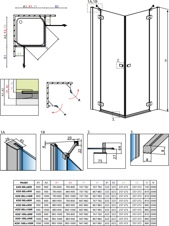 Дверь для душевого уголка 90 см Radaway Fuenta New KDD 90 L 384060-01-01L стекло прозрачное