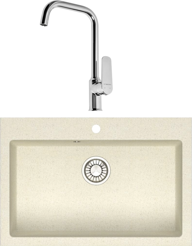 Комплект Мойка кухонная Domaci Болонья М-39-003 бежевая + Смеситель STWORKI