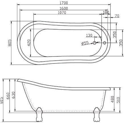 Акриловая ванна BelBagno 170х80 BB04-BRN/BIA бронза