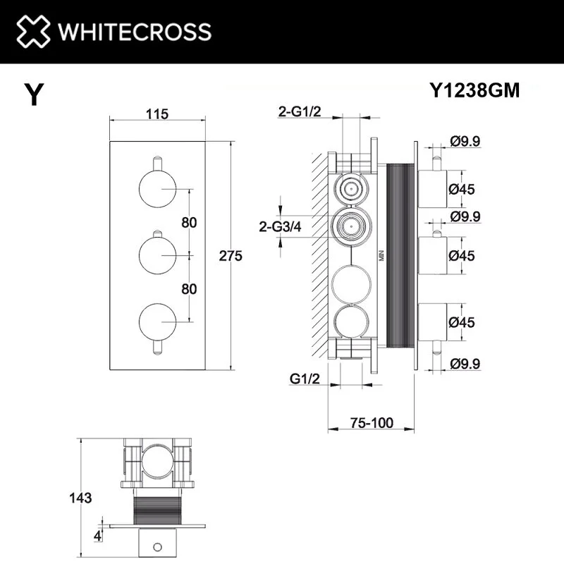 Смеситель для душа Whitecross Y Brushed Nickel Y1238NIB серый