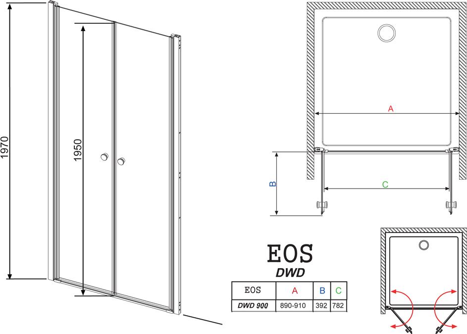 Душевая дверь в нишу Radaway EOS DWD 90 прозрачное стекло