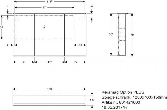 Зеркальный шкаф с подсветкой 120 см Geberit Option Plus 500.592.00.1