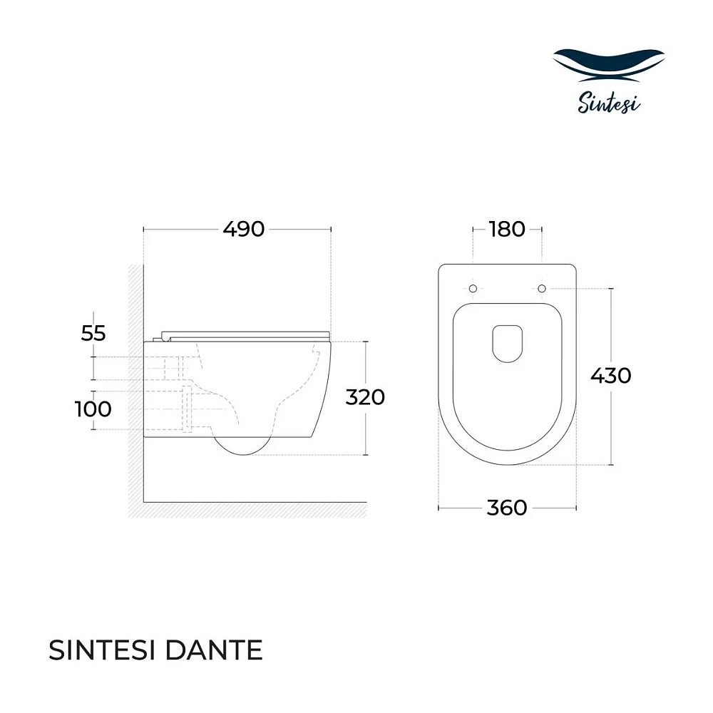 Подвесной безободковый унитаз Sintesi Dante SIN-TS-DNT-191, крышка микролифт, белый