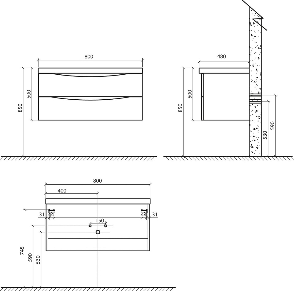 Тумба для комплекта BelBagno ANCONA-N-800-2C-SO-WO rovere bianco