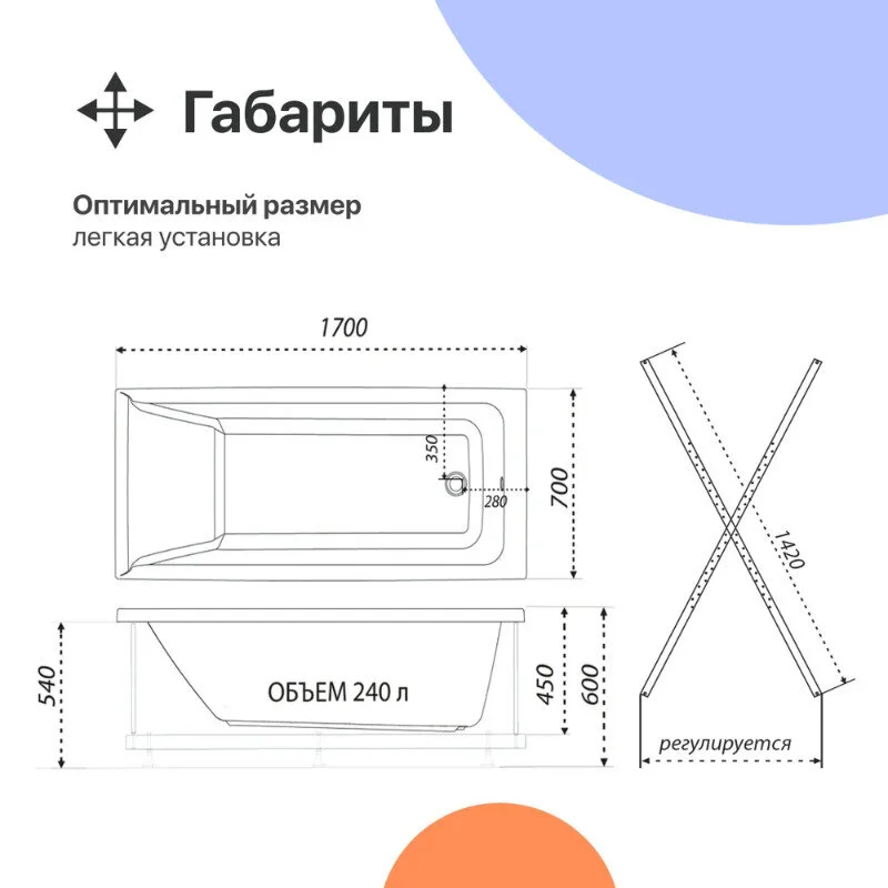 Акриловая ванна Diwo Переславль Щ0000046597/Щ0000048581 белый