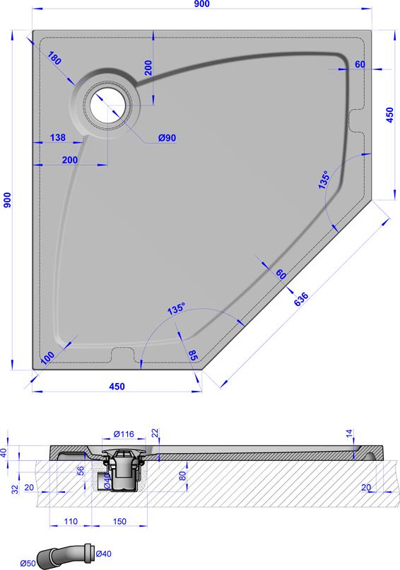 Поддон для душа GuteWetter Deluxe 90x90x4 P серый