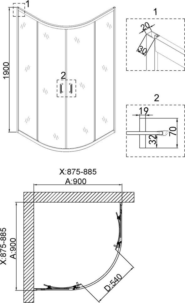 Душевой уголок Niagara Nova 90x90 NG-6406-08 GOLD 64060811GOLD, профиль желтое золото, стекло прозрачное