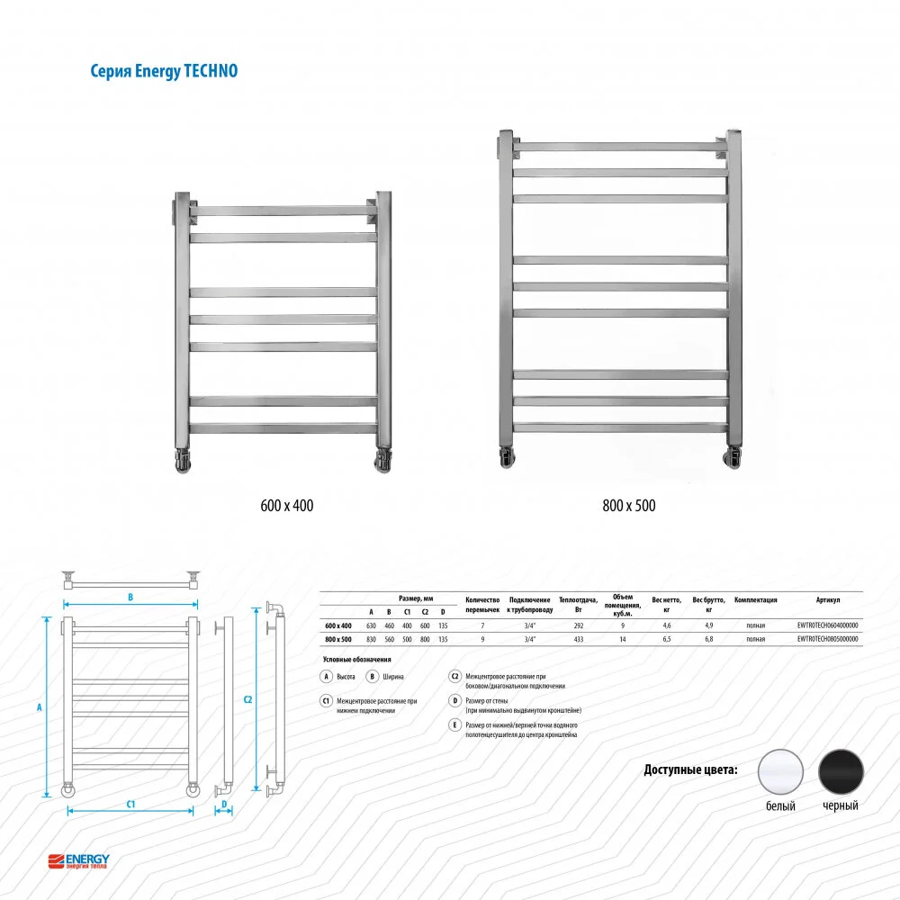 Полотенцесушитель водяной Energy Techno EWTR0TECH06040R905M черный