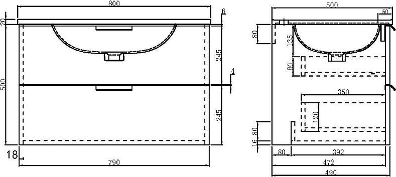 Тумба с раковиной Orans BC-0901 80 901800, синий матовый