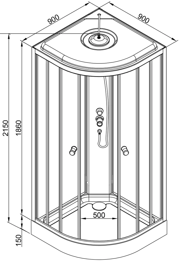 Душевая кабина Deto L909 стекло рифленое, профиль хром