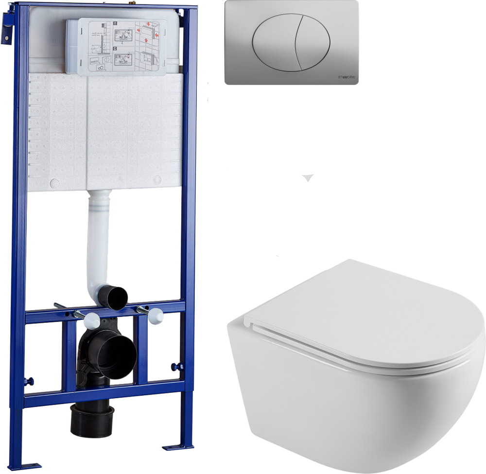 Комплект Унитаз подвесной STWORKI Скаген SK-09up безободковый, с микролифтом + Инсталляция + Кнопка 230822 хром глянцевый