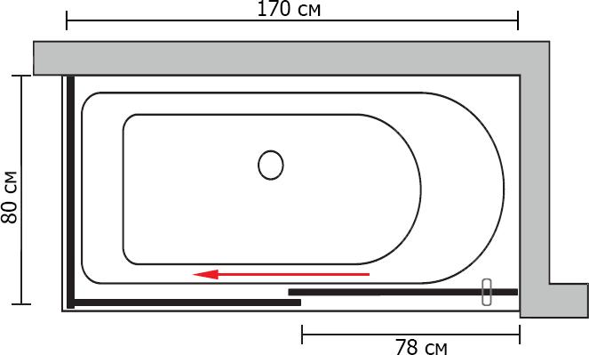 Штора для ванной GuteWetter Slide Part GV-863B левая 170x80 см стекло бесцветное профиль хром