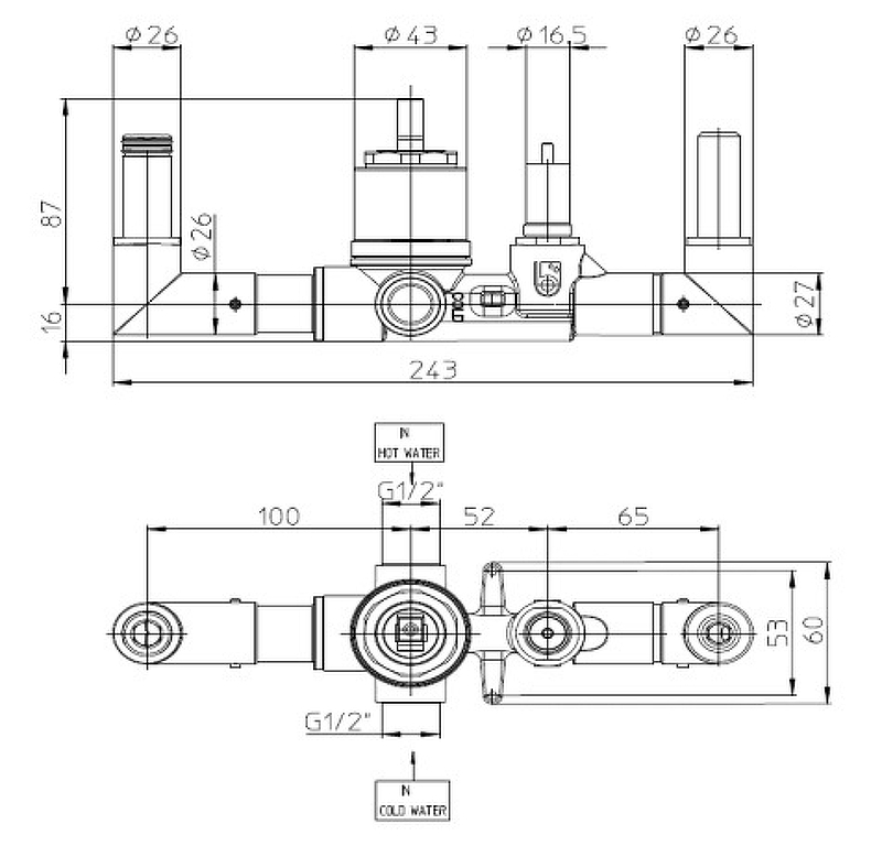 Скрытая часть для смесителя Bossini Z00546000 G 1/2