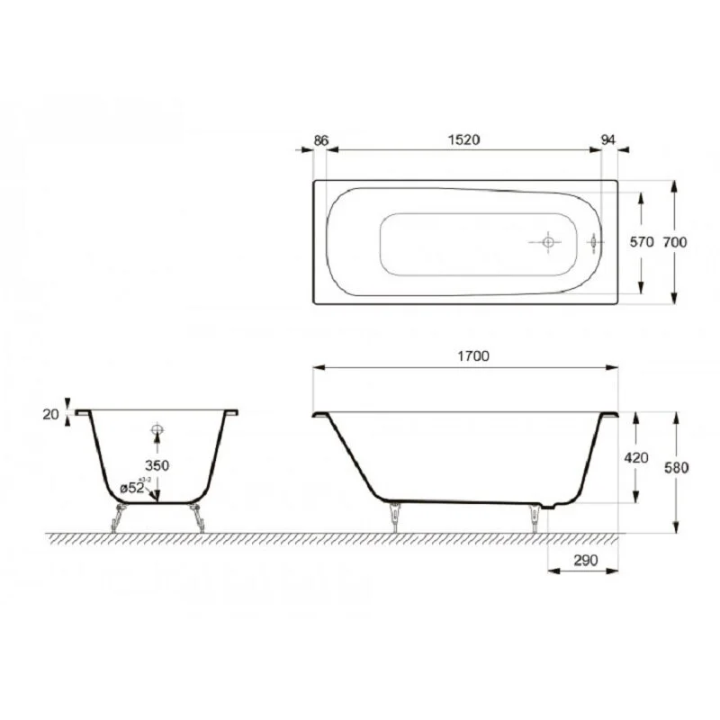 Чугунная ванна Delice Continental DLR230613R-AS белый