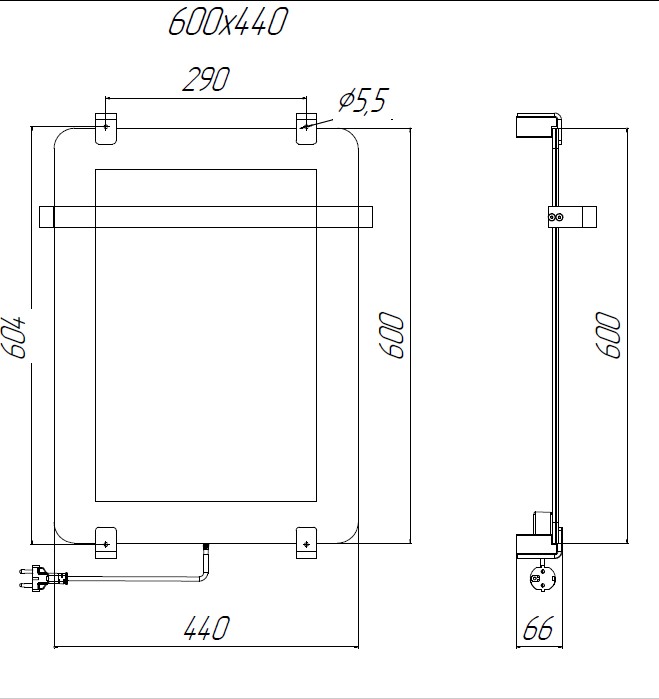 Полотенцесушитель электрический Allen Brau Infinity 00288916 60x44 с рейлингом и креплением, серебро