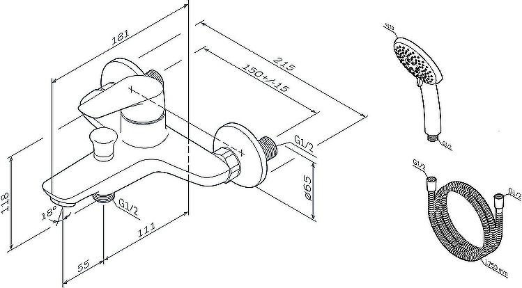 Смеситель для ванны с душем Am.Pm Joy F85E15000, хром