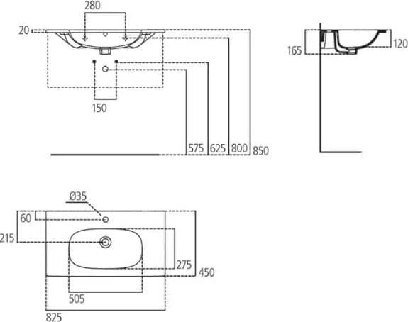 Раковина 80 см Ideal Standard Tesi T350901, белый