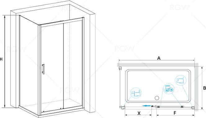 Душевой уголок RGW Passage PA-145 100x90 020814590-11, профиль хром