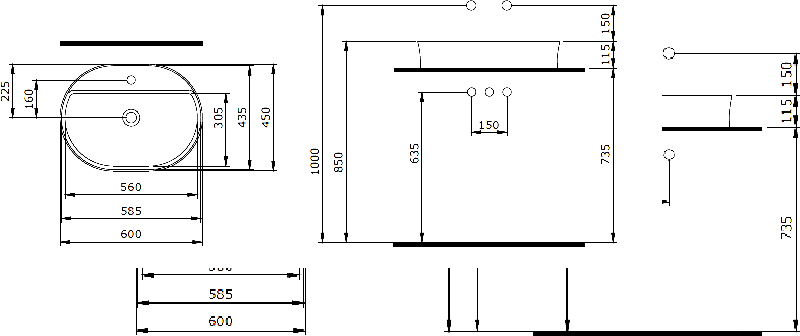 Тумба с раковиной STWORKI Берген 80, серая с темной столешницей, Bocchi Slim Line 1600-001-0126