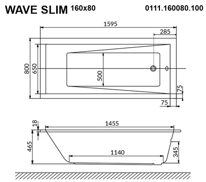 Акриловая ванна Whitecross Wave Slim 0111.160080.100.ULTRANANO.CR хром, белый