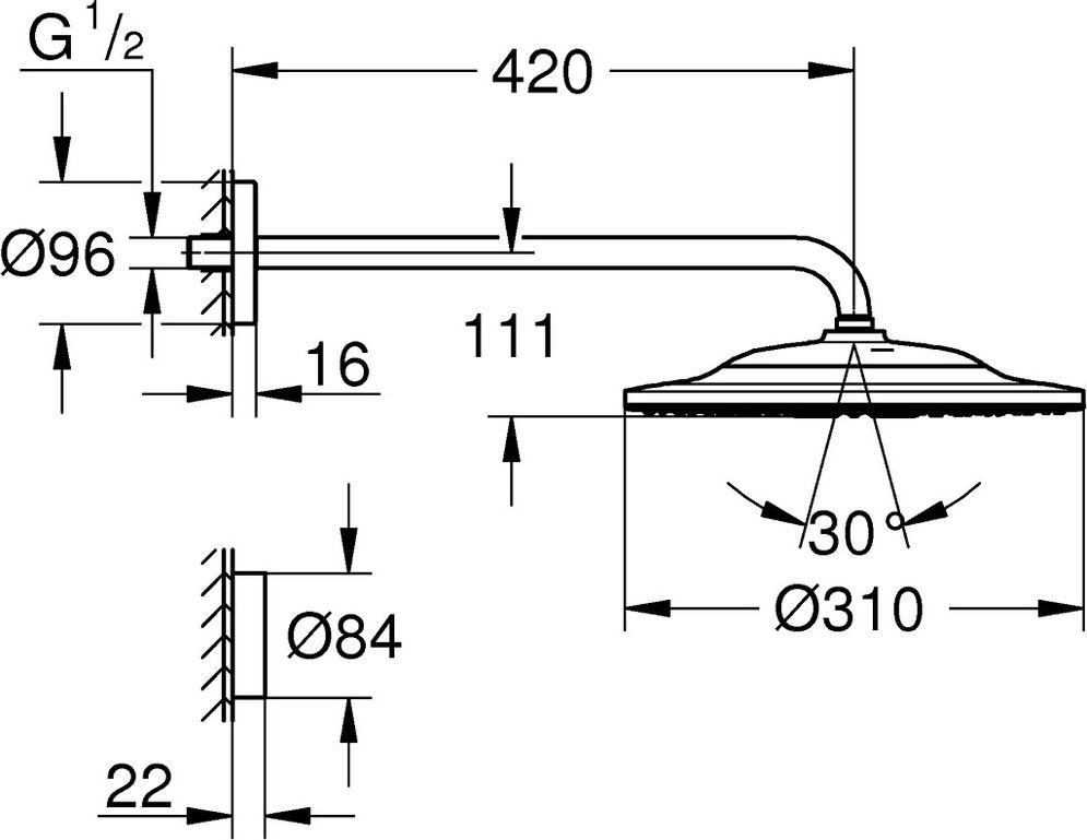 Верхний душ Grohe Rainshower 310 SmartConnect 26640000 с пультом дистанционного управления