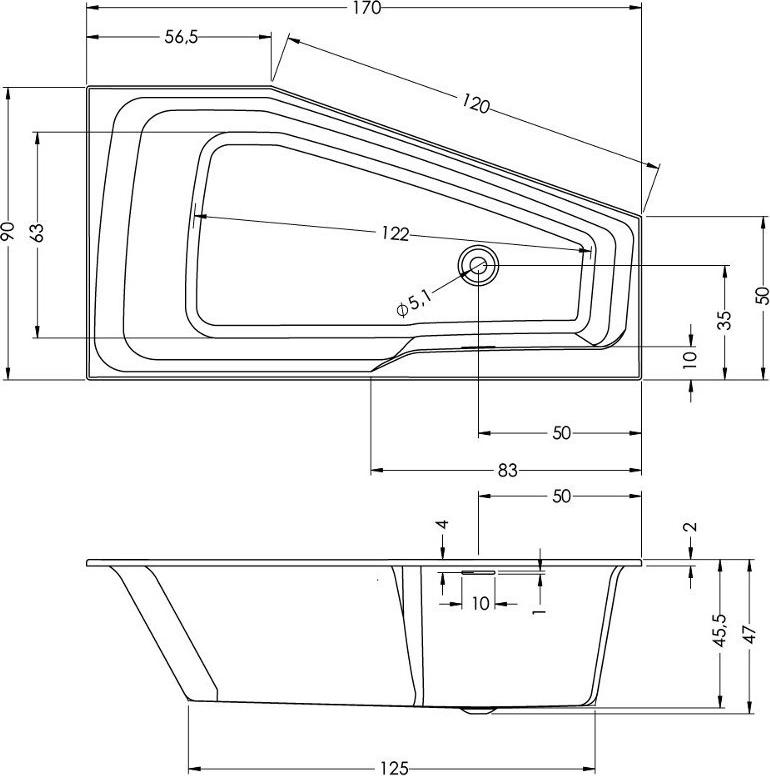 Акриловая ванна Riho Rething Space B114009005 170x90 L, заполнение через перелив