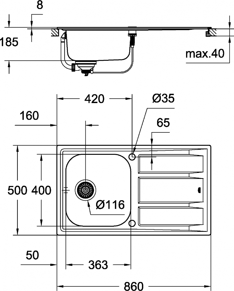 Комплект Кухонная мойка Grohe K400 31566SD0 + Смеситель Grohe BauLoop 31368000 для кухонной мойки