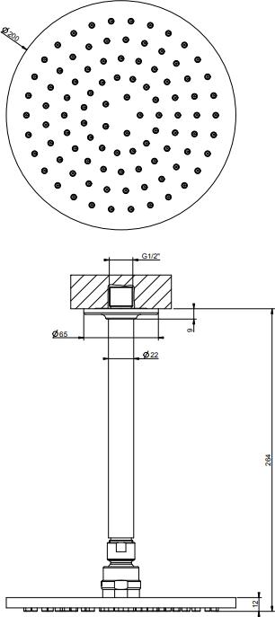 Верхний душ с кронштейном Gessi Inciso 58152#246, золото