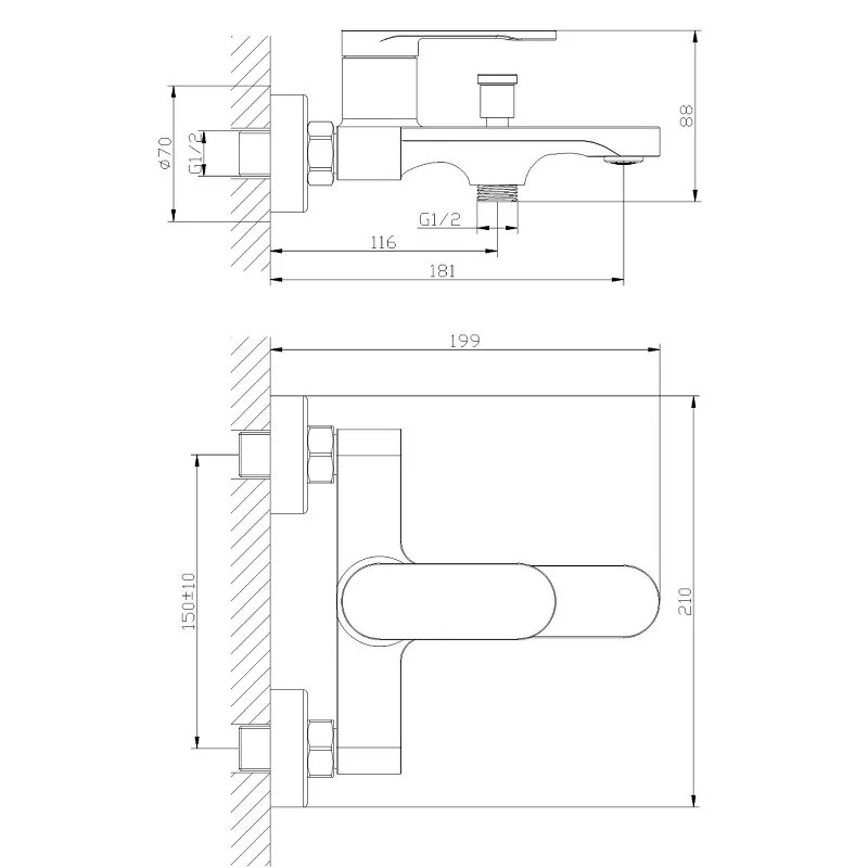 Смеситель Orange Vesper для ванны и душа, черный матовый, M10-100b