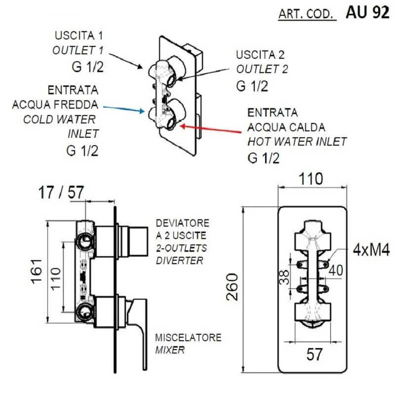 Смеситель для душа Remer Absolute AU92 хром