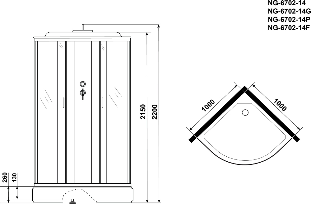 Душевая кабина Niagara Classic 67021414 NG-6702-14 100x100x215, стекло прозрачное, профиль черный